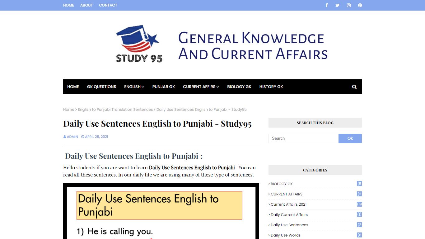 Daily Use Sentences English to Punjabi - Study95